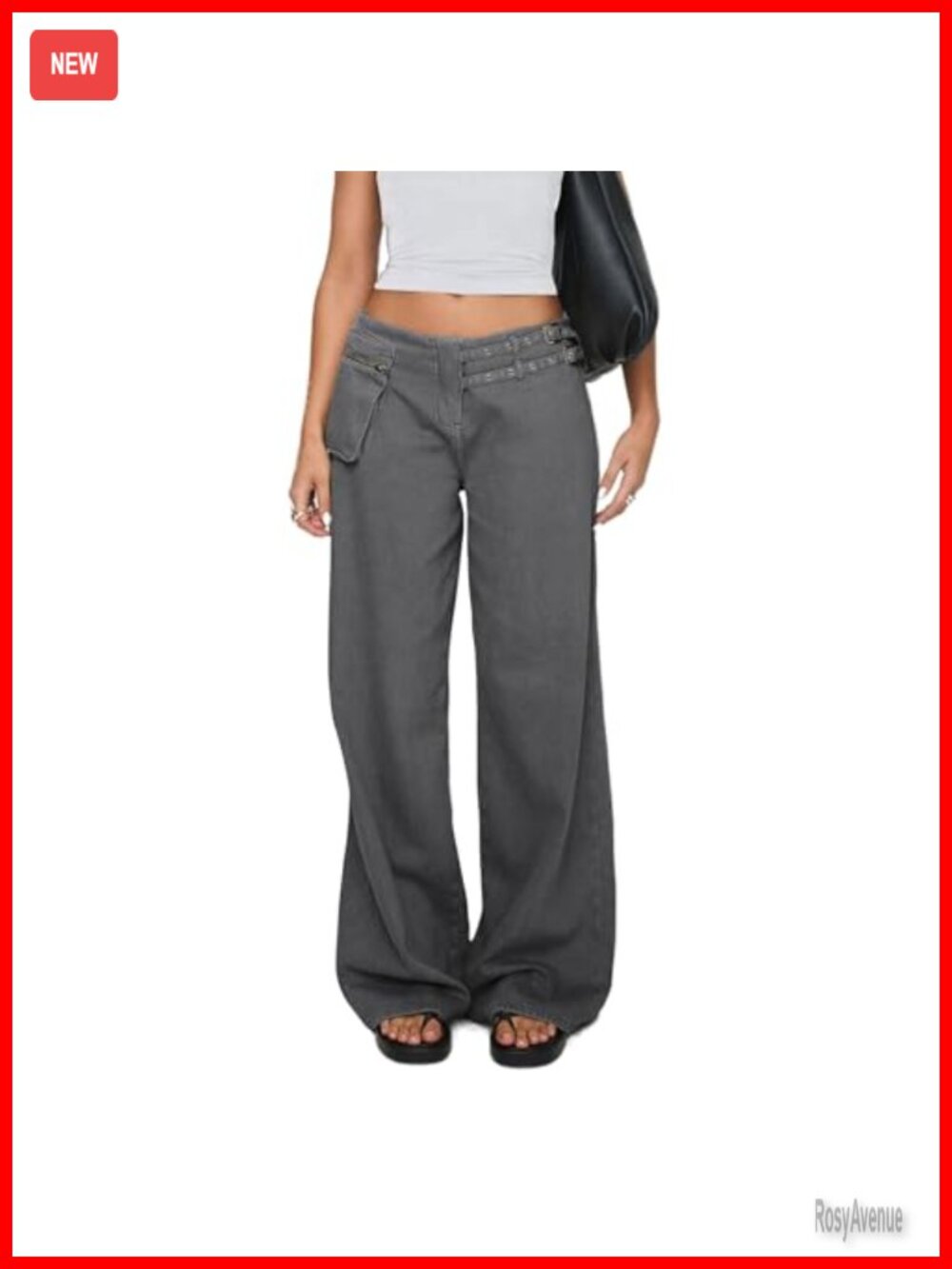 Low Rise Baggy Wide Leg Boyfriend Pants Adjustable Waist Y2K Trousers